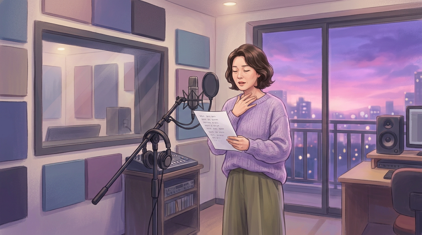 목소리 톤 조절을 위해 연습 중인 사람